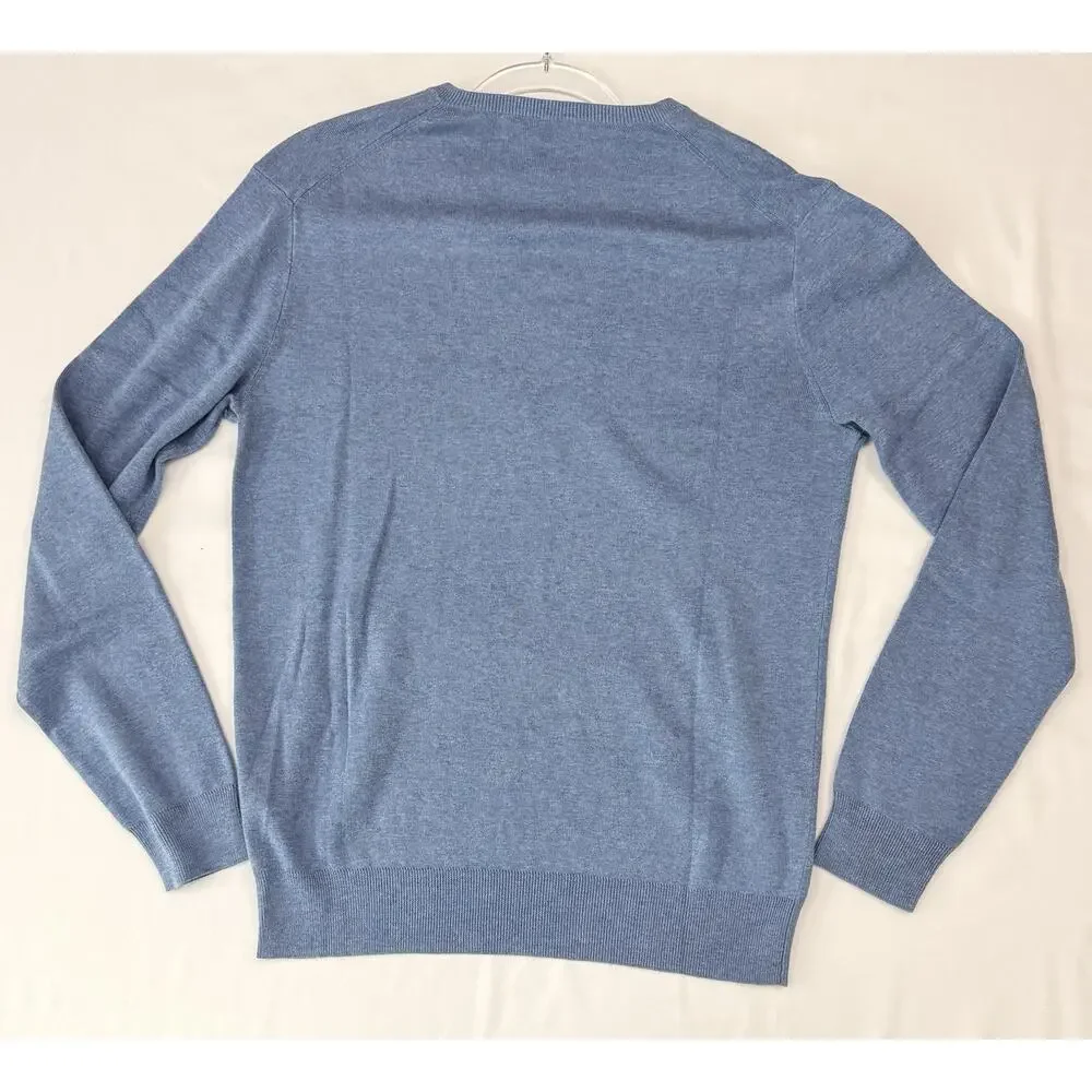 Polo Ralph Lauren Pima Cotton V Neck Sweater Blue Mens Small Yellow Pony